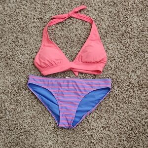 Pink and Blue Striped Bikini Set